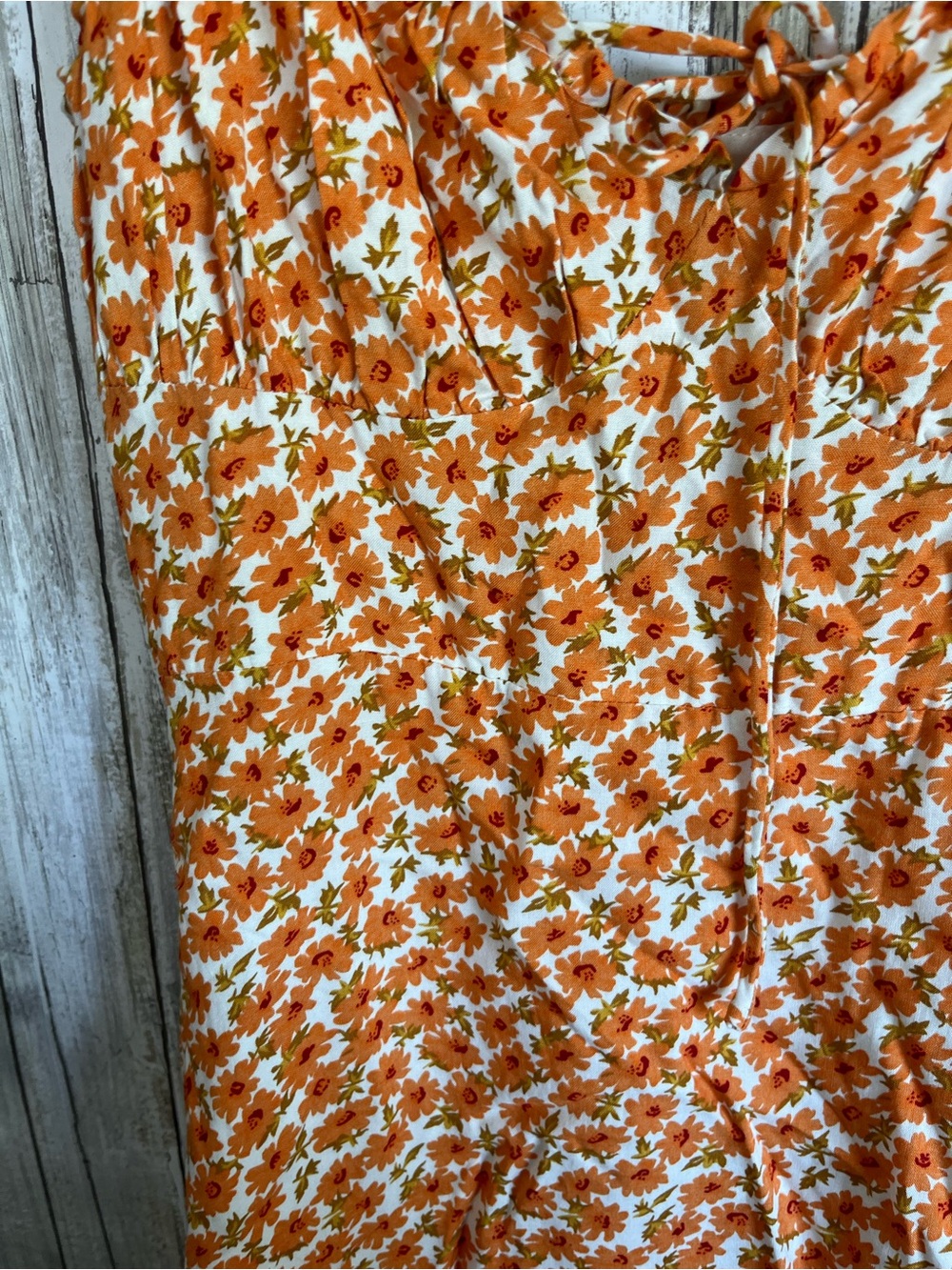 Princess Polly Missy Mini Dress Size 2 Orange Floral Ruched Cottagecore NWT - Picture 5 of 7